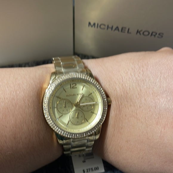 💝Gifts!!! New!!! MK - Women`s Oversized Tibby Watch - Gold/crystals - Picture 5 of 8